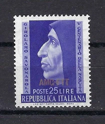 Trieste Italy 1952 Sc# 153 set Girolamo Savonarola 25L vio AMG FTT MNH