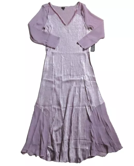 NWT KOMAROV Embellished V-Neck in Violet Ice Crinkle Pleat Chiffon Dress S $272