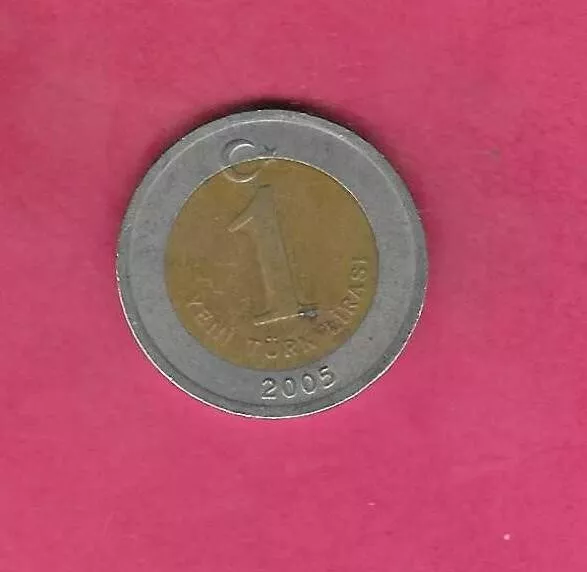 Turkey Km1169 2005 Vf-Very Fine-Nice Older New Lira Bi-Metal Coin