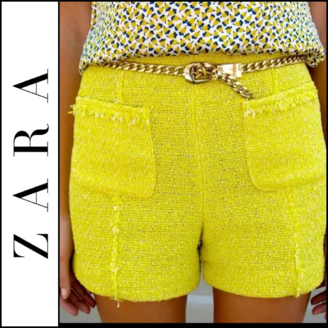 ⭐Zara Yellow Woven CELEBRITY Pocket Flat Front Dress Shorts Women's ~ M M3020⭐
