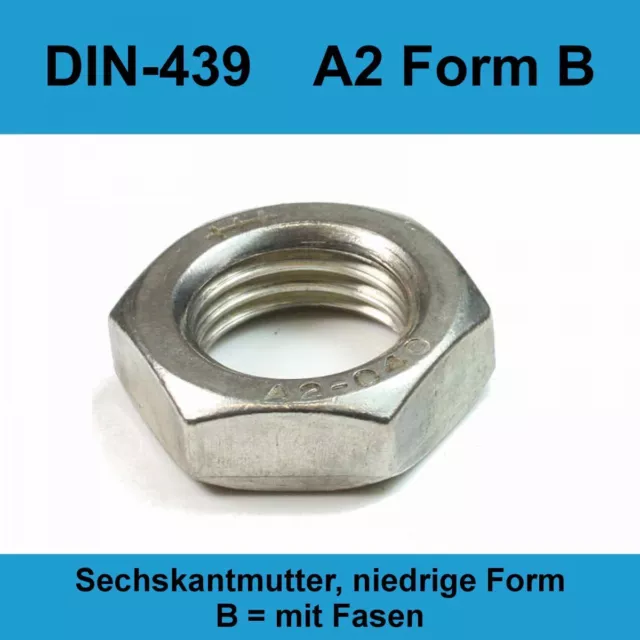 M3 DIN 439 A2 Edelstahl Sechskantmuttern flache niedrige Form 20-500St
