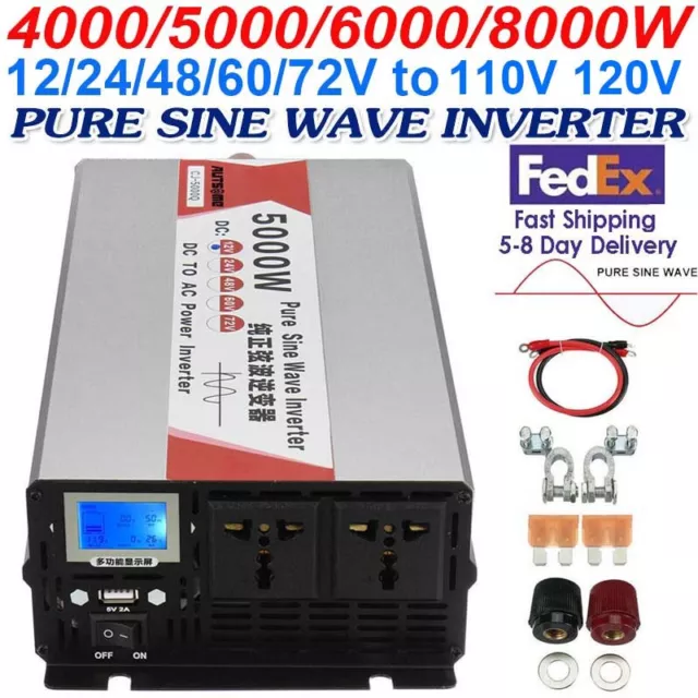 6000W 8000W Pure Sine Wave Power Inverter DC 12V 24V 48V 60V 72V to AC 110V 120V