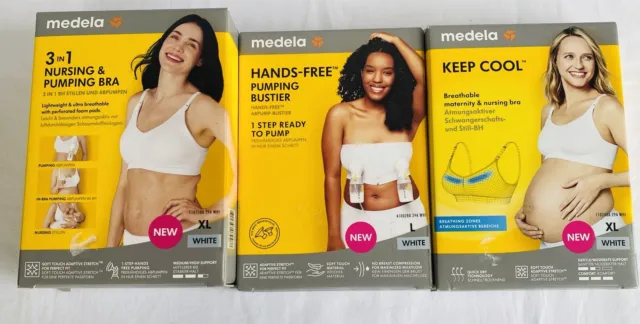 x3 MEDALA Hands Free 3 in 1 Nursing & Pumping Bustier + Keep Cool Bra White XL