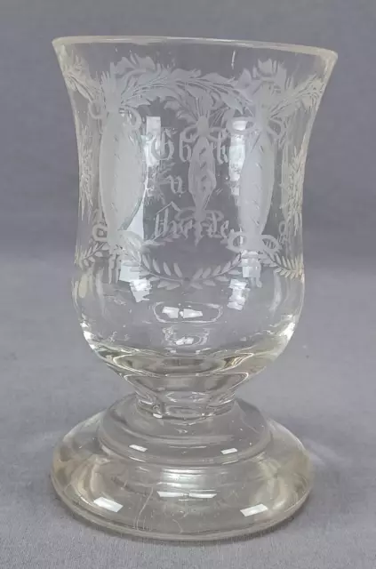 Mid 19th Century German Engraved Flowers & Bows Happiness & Peace Spa Glass