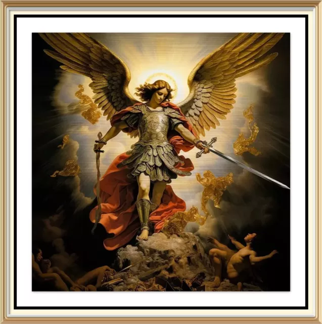 Religious Inspirational Art Print ST MICHAEL THE ARCH ANGEL SWORD FIGHTING EVIL