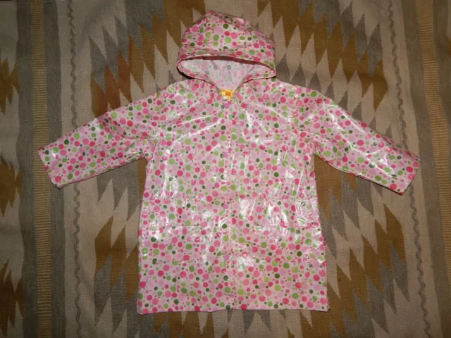 Veste de pluie à capuche fille Pluie Pluie 4/5 rose avec points verts et roses