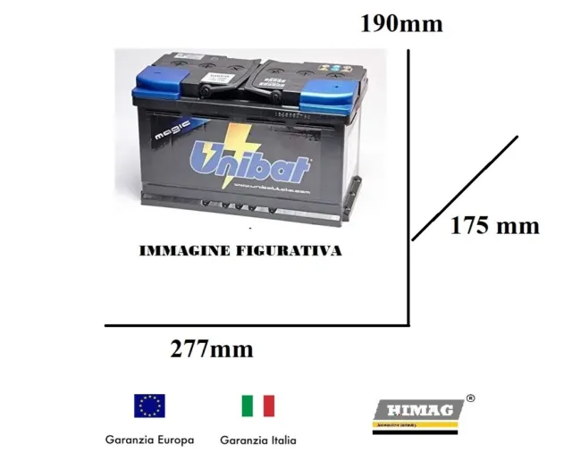 Batterie Voiture Unibat 80 Ah Allumage 650A 12V Positif Droite 277x175x190