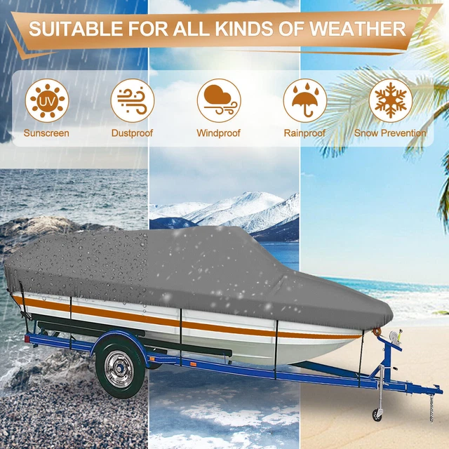 TRAILERABLE BOAT COVER Waterproof Heavy Duty Marine Grade Canvas VHull