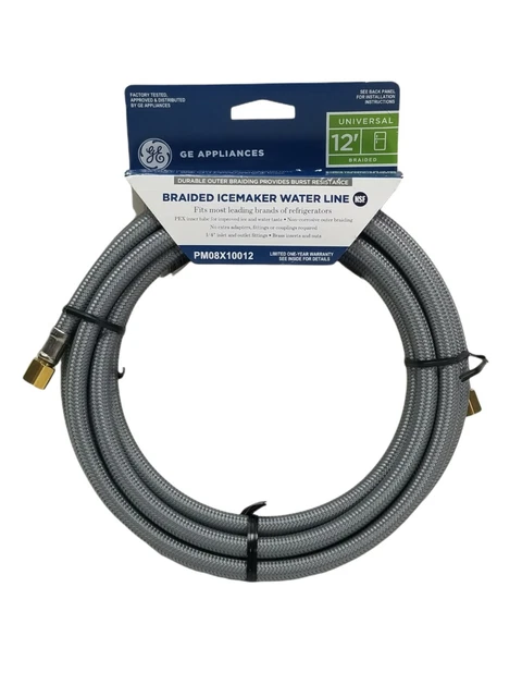 GE 12 ft. Universal Braided Icemaker Water Line 1/4" Inlet and Outlet PM08X10012