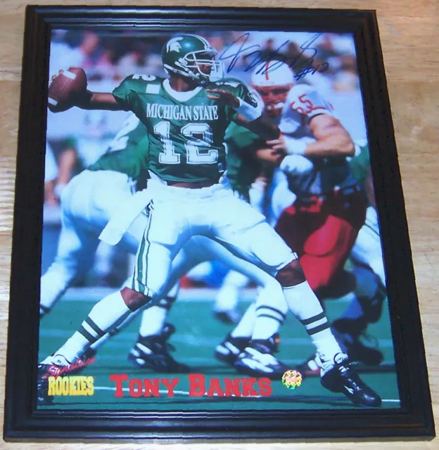 C.O.A. AUTOGRAPHED Tony Banks Michigan State Signed 8x10 Framed Photo H8