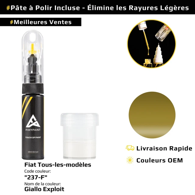 TRISTARcolor Peinture Voiture Crayon De Retouche Peinture Pour Fiat/Lancia 036 Giallo Aristograt Peinture De Base Vernis Clair 50 Ml Chacun