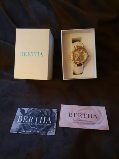 Bertha Mia MOP Leather-Band Ladies Watch White. Beautiful Xmas Gift New In Box