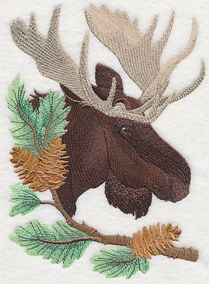 Embroidered Ladies T-Shirt - Moose in Pine M6255 Size S - XXL
