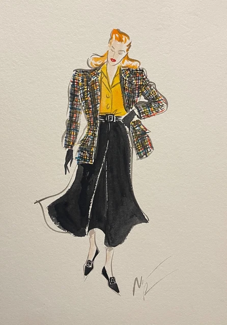 Fashion Nicole Pibeaut watercolor illustrator women circa 1990 France Paris,