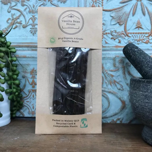 Vanilla Beans, 50g, 16cm+, Plump, Organic, A-Grade, FREE AU shipping