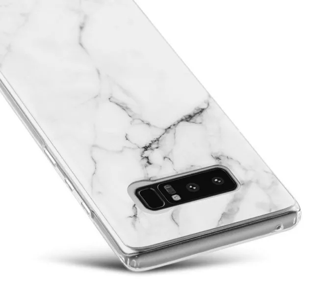 For Samsung Galaxy Note 8 - Hard Gummy Rubber Case Cover White Marble Pattern