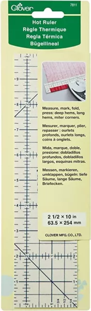 Clover Hot Ruler - 2 1/2" x 10" - Measure, Mark, Fold, Press Hems, Miter Corners