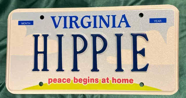 Expired Virginia Personalized Vanity License Plate HIPPIE Peace Man Cave Sign