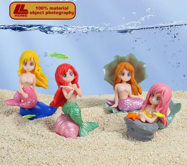 Anime mermaid 4pcs cute DIY Fish Tank landscape Decoration Accessories Figure