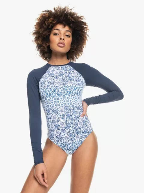 Roxy NEW Sunset Boogie Women's Long Sleeve One Piece Swimsuit XL Blue Rash Vest