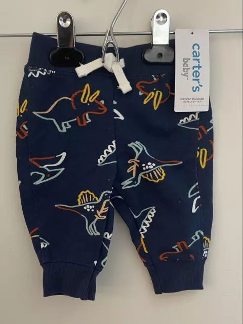 Carters Baby Boys Dinosaur Elastic Waist Pull-On 100% Cotton Pants Navy 3 M NWT