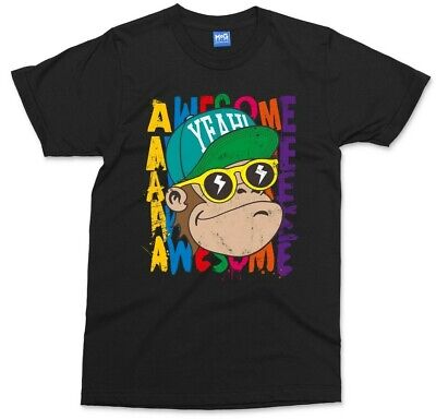 AWESOME MONKEY T-shirt Colourful Ape Chimp Funny Animal Cartoon Children's Tee