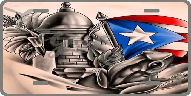 Puerto Rico Garita and Coqui tattoo License Plate