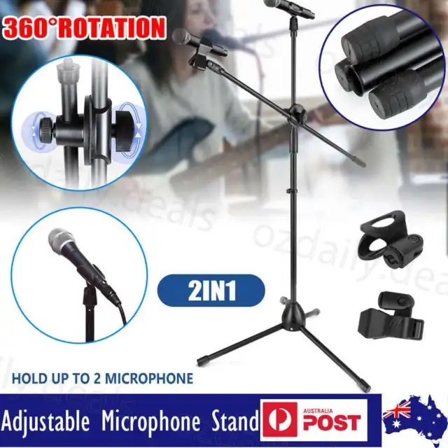 Professional Telescopic Boom Microphone Stand Adjustable Mic Holder Tripod New