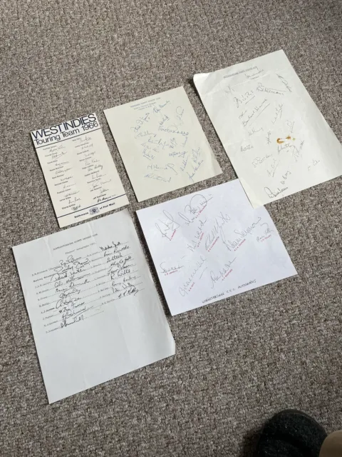5x Sheets Of Cricket Autographs (facsimile) Including West Indies 1966.
