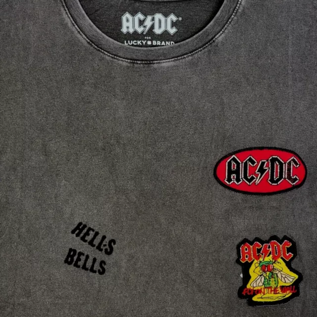 Lucky Brand ACDC Shirt ADULT LARGE GRAY PATCHES CONCERT BAND CASUAL MENS NWT