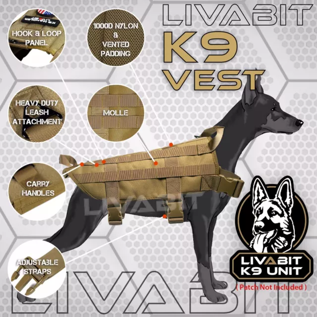 LIVABIT Tan Police K9 Dog Tactical 1000D Molle Vest Canine Harness Medium