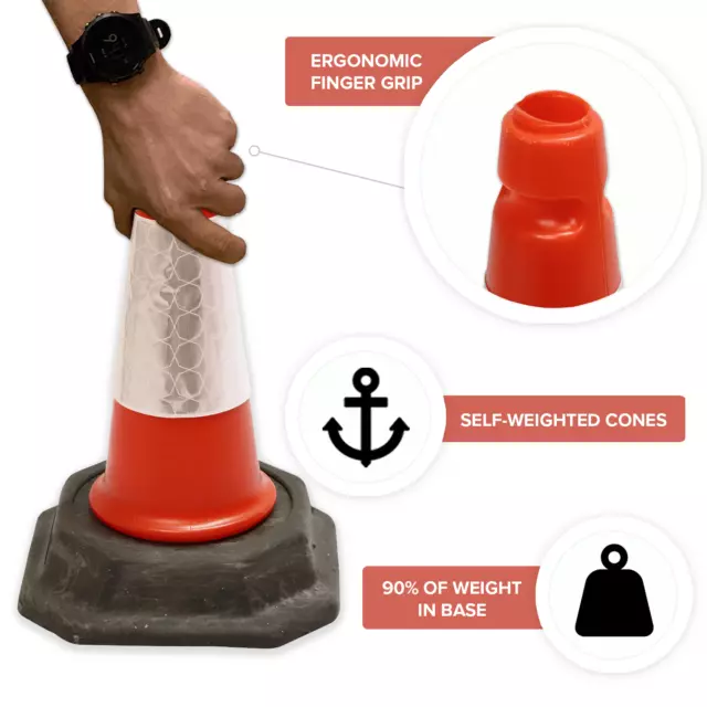 PACK OF 6 Road Traffic cones 18" (460mm) Self weighted Safety Heavy Duty 3