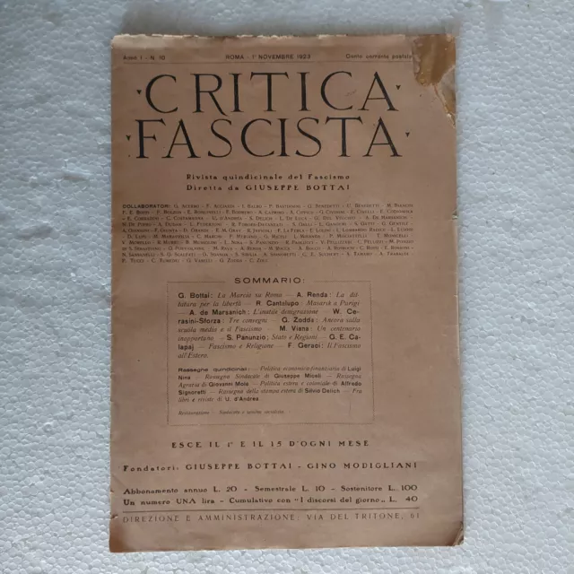 CRITICA FASCISTA 1923 Giuseppe Bottai La marcia su Roma