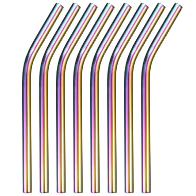 8Pcs 8.46" Long Stainless Steel Straws-Bent for Travel Mugs(Rainbow)