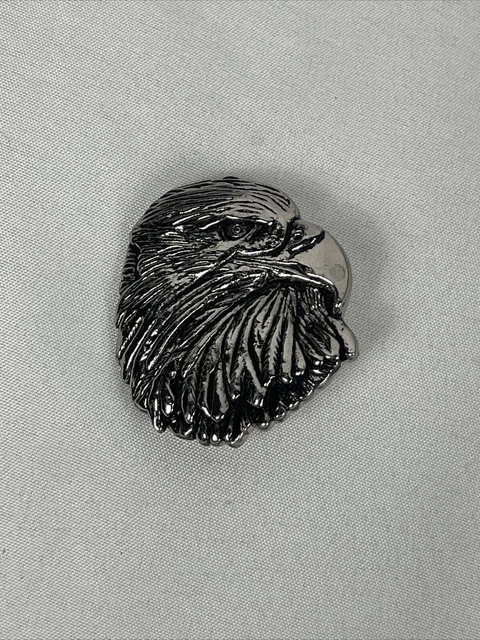 Silver & Black  BALD EAGLE HEAD Tie Tack or Lapel Pin 2” X 1 1/2”