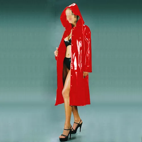 Costume cosplay sexy gomma lattice bottoni cappotto giubbotto lungo Halloween Hood