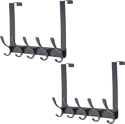 Twin-pack Stainless Steel Over-the-door Hook Hanger Racks 5 Double-hooks Black