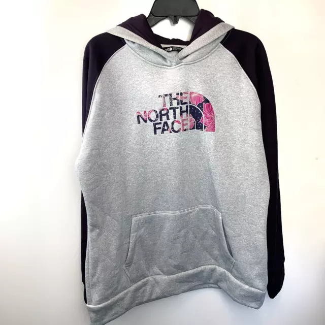 The North Face Womans Hoodie Sweatshirt Size XL Gray & Purple Thumb Holes