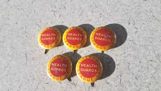 Lot of 5 Vtg 1930's League of Lifebuoy Health Guards Soap Advertising Pinbacks