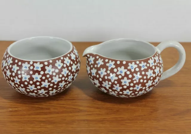 Ioska Pottery - Denmark - Sugar Bowl & Cream Pitcher Set - Creamer - Brown White