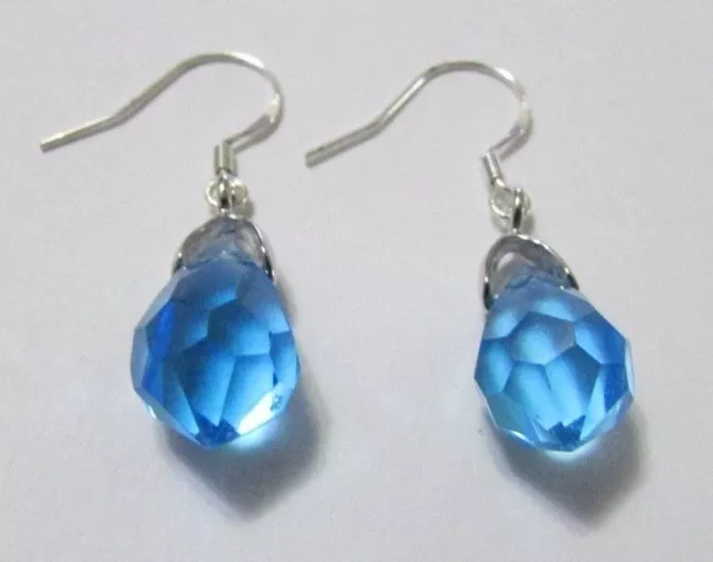 Tear Drop/Dangle Swarovski Element Crystal Earring Sterling Silver Ocean Blue