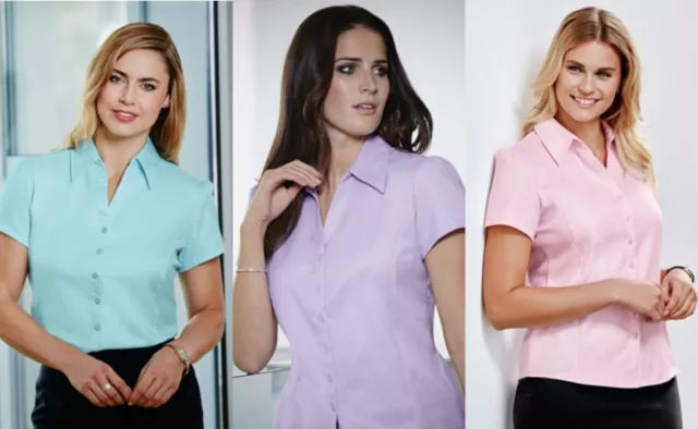 Womens Ladies Blouse Short Sleeve Shirt Office Work Formal Smart Plus Sizes  8-22