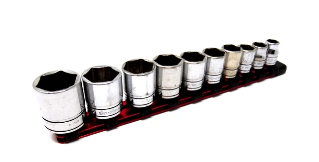 Snap-on 10pc FS Series 3/8'' Drive 6 Point SAE Socket Set  3/8 - 15/16 W/Rail