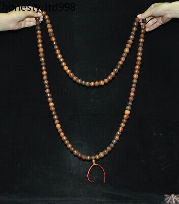 36" China Buddhism Old Ox Horn carved Buddha Bead Prayer beads Amulet Necklace