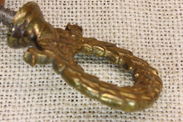 old Plant Hook Wreath Ring Ceiling Bird Cage Hanger rustic tarnished BRASS 6