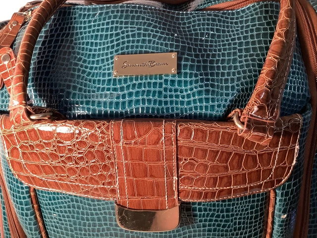 Samantha Brown Luggage. Roller Bag Green Croc With Brown Leather Trim 2