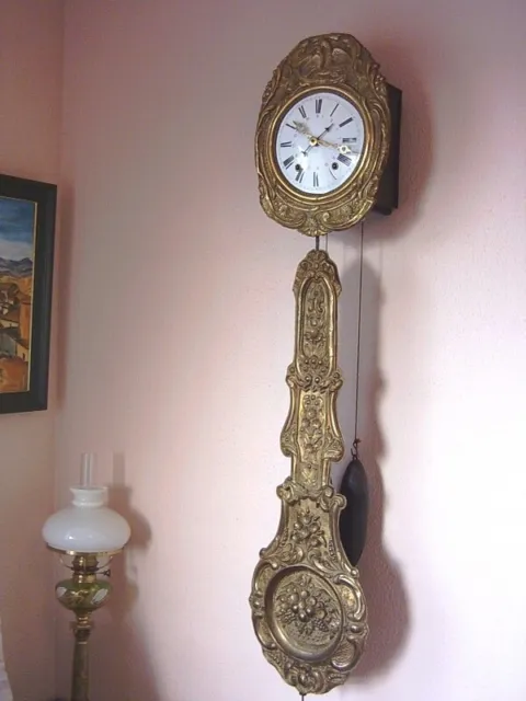 Reloj Pared Comtoise Morez Morbier Pendulo Antiguo Funciona Perfecto