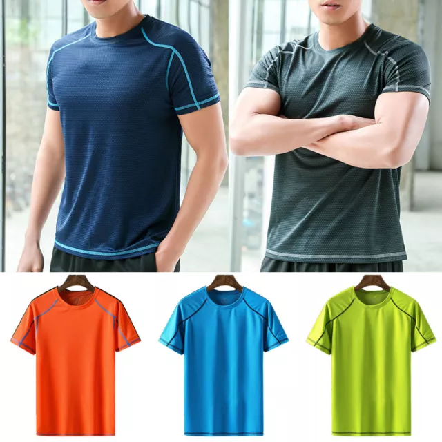 Rash Quick T-Shirt Pour Hommes Séchage Uv Court Manches Athlétiques Chemises #