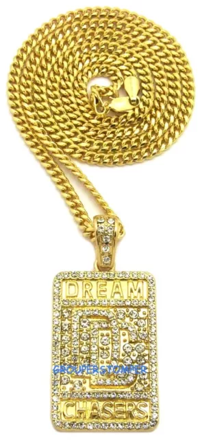 Dream Chasers Necklace New Crystal Rhinestone Pendant 24 Inch Cuban Link Chain