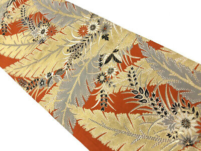 6395355: Japanese Kimono / Antique Nagoya Obi / Woven Floral Plants